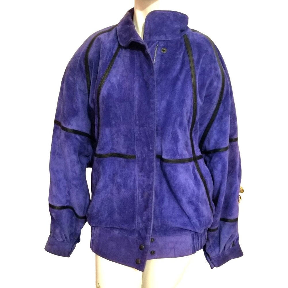 Vintage Commint Leather Bomber Jacket Women's Sz Medium Electric Blue with Retro